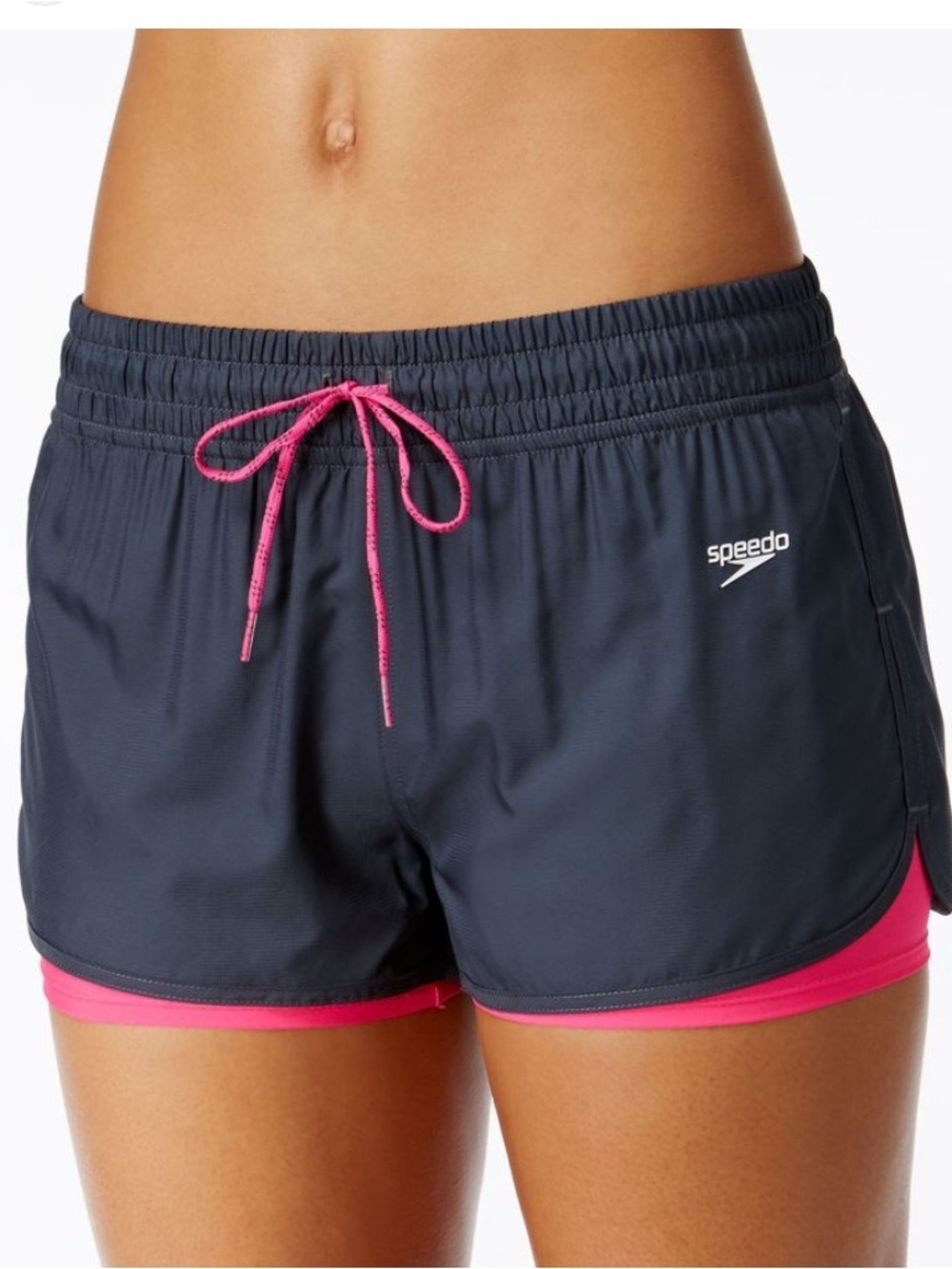 Speedo Navy Athletic Swim Shorts with Pink Trim